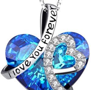 New I Love You Forever  Sterling Silver blue Heart Birthstone 925 Neckla…